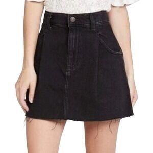We The Free Cosmico Flirt Jean Mini Skirt Womens Size 30 Pleated Denim Raw Hem